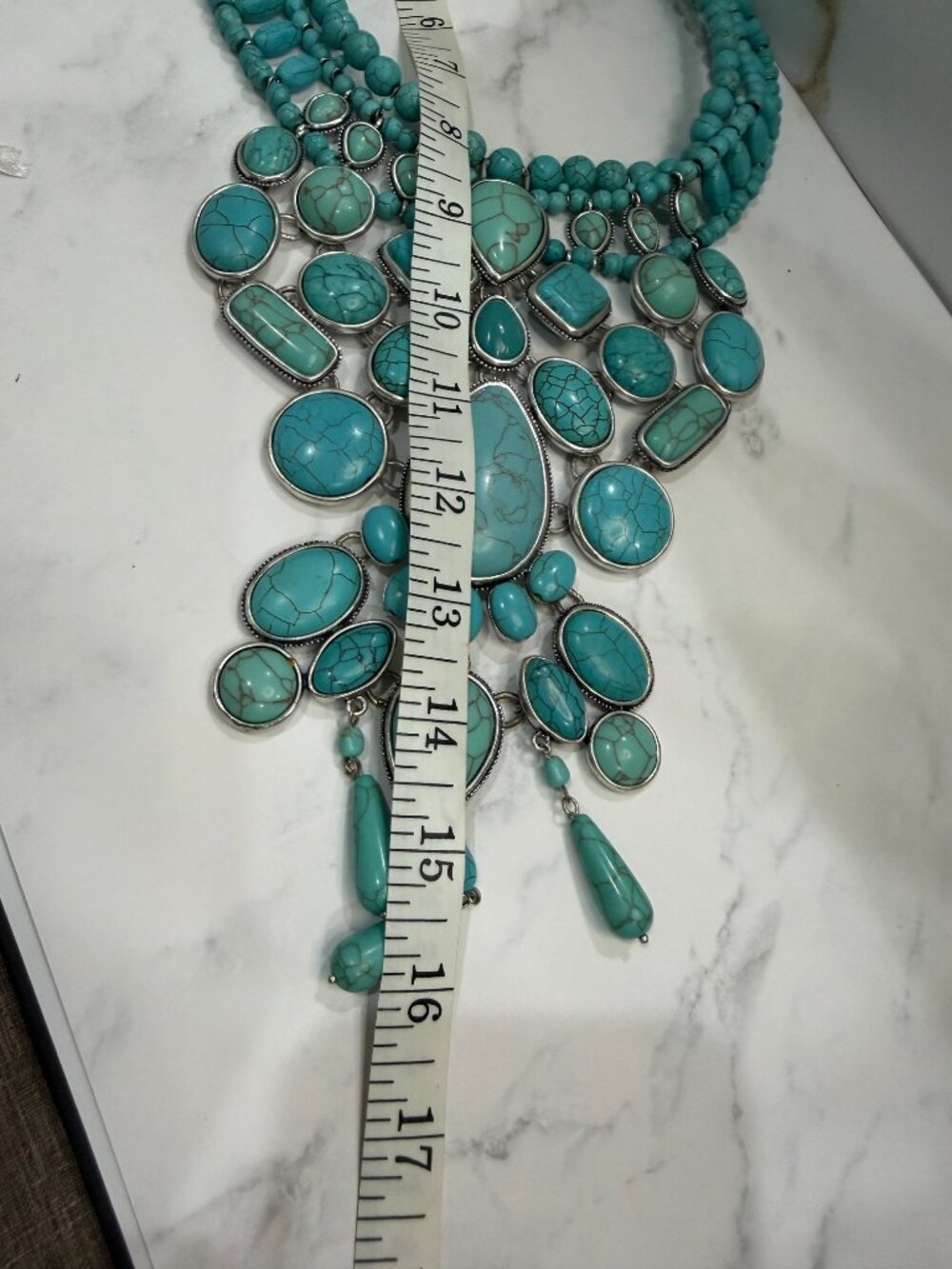 Chicos Collectibles Turquoise Stone Faux Matrix Multi Strand Bib Collar Necklace - Picture 8 of 10
